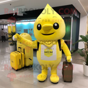 Lemon Yellow Ice Cream mascot costume character dressed with a V-Neck Tee and Briefcases