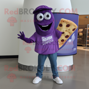 Purple Pizza Slice mascot costume character dressed with a Polo Tee and Gloves