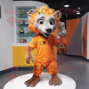 Orange hyena maskot kostym...