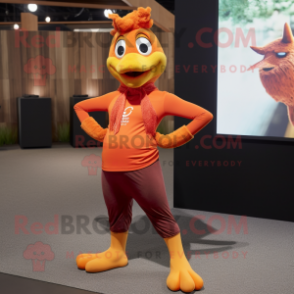 Rust Butter Chicken mascot costume character dressed with a Yoga Pants and Bow ties