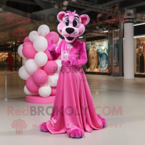 Pink Panther mascot costume character dressed with a Ball Gown and Earrings