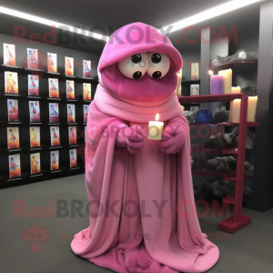 Pink Scented Candle mascot costume character dressed with a Cover-up and Scarf clips