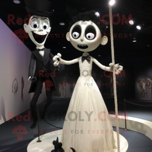 Black Tightrope Walker mascot costume character dressed with a Wedding Dress and Watches