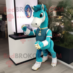 Cyan Horse maskot kostume...