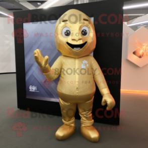 Gold Ice mascot costume character dressed with a Turtleneck and Clutch bags