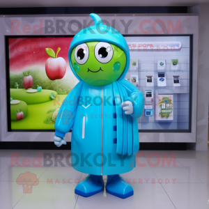 Cyan Apple maskot drakt...