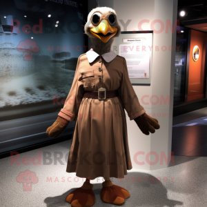 Brown Gull mascot costume character dressed with a A-Line Skirt and Belts