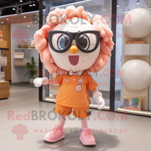 Peach Soccer Ball mascot costume character dressed with a Playsuit and Eyeglasses