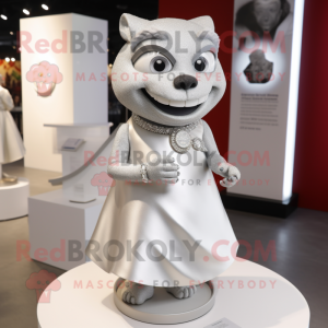 Silver Engagement Ring mascot costume character dressed with a A-Line Skirt and Lapel pins
