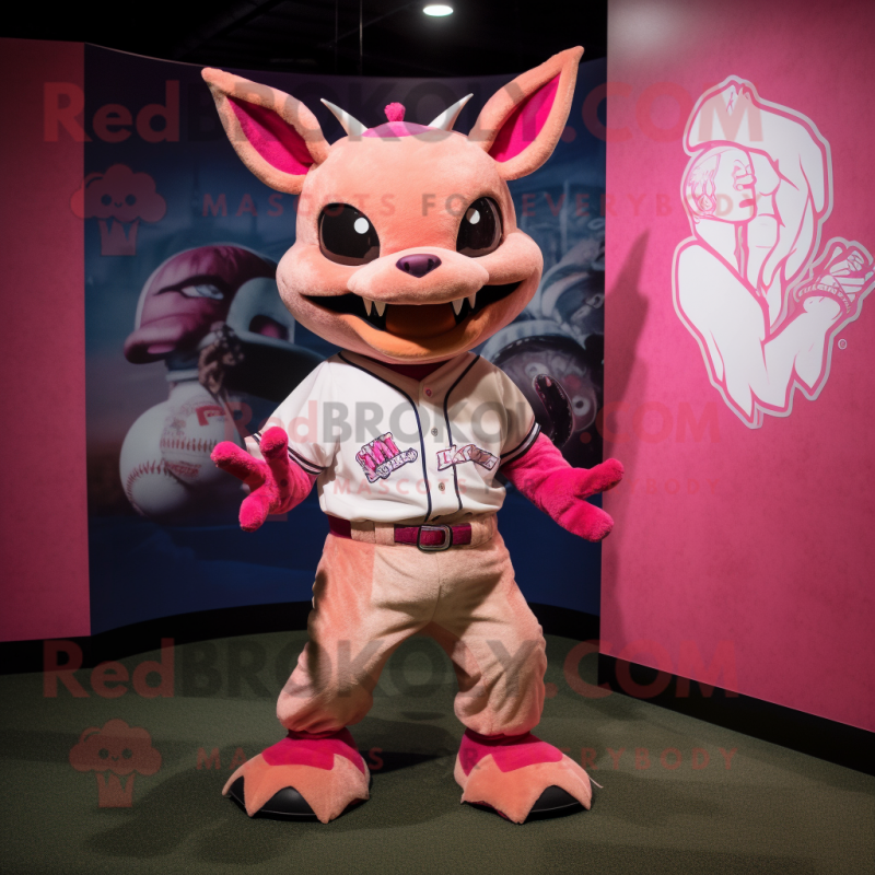 Pink Chupacabra mascot costume character dressed with a Baseball Tee and Bow ties