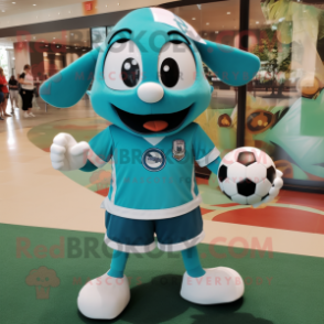 Teal Soccer Goal mascot costume character dressed with a Circle Skirt and Suspenders