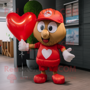 Red Heart Shaped Balloons mascot costume character dressed with a Cargo Shorts and Beanies