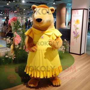 Yellow Capybara mascot costume character dressed with a A-Line Dress and Anklets