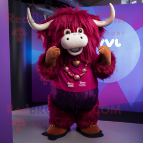 Magenta Yak mascot costume character dressed with a Playsuit and Scarf clips