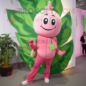 Pink Beanstalk mascot costume character dressed with a Joggers and Coin purses