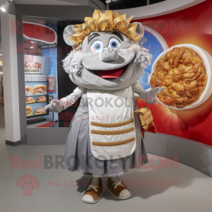 Silver Pulled Pork Sandwich mascot costume character dressed with a Skirt and Coin purses