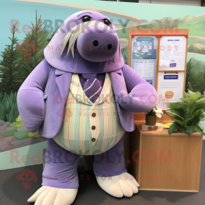 Lavender Walrus mascot costume character dressed with a Cardigan and Ties