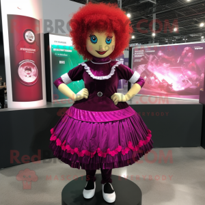 Magenta Irish Dancer mascot costume character dressed with a Mini Dress and Rings