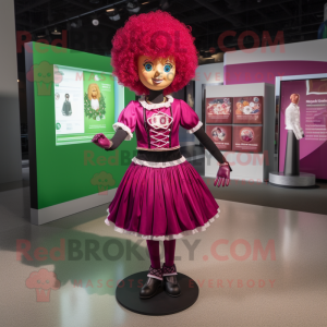 Magenta Irish Dancer mascot costume character dressed with a Mini Dress and Rings