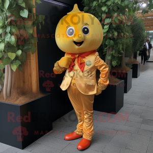Guld aprikos maskot kostym...