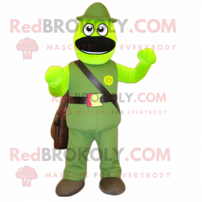 Lime Green Commando mascot costume character dressed with a Empire Waist Dress and Tote bags