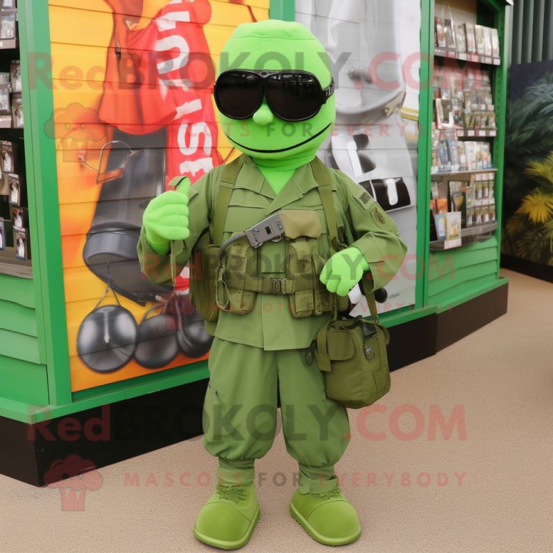 Lime Green Commando mascot costume character dressed with a Empire Waist Dress and Tote bags