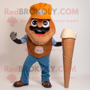 Rust Ice Cream Cone mascot costume character dressed with a Bootcut Jeans and Brooches