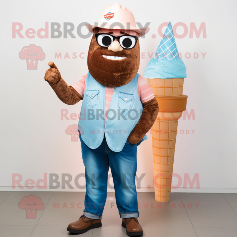 Rust Ice Cream Cone mascot costume character dressed with a Bootcut Jeans and Brooches