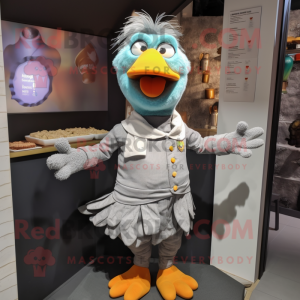 Gray Butter Chicken mascot costume character dressed with a Playsuit and Cufflinks