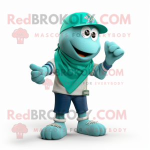 Teal Bracelet mascot costume character dressed with a Baseball Tee and Scarf clips