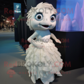 White Cod mascot costume character dressed with a Evening Gown and Hair clips
