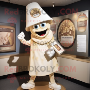 Cream Pizza Slice mascot costume character dressed with a Cover-up and Hat pins
