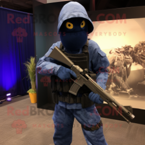 Navy Sniper mascot costume character dressed with a Bodysuit and Wraps