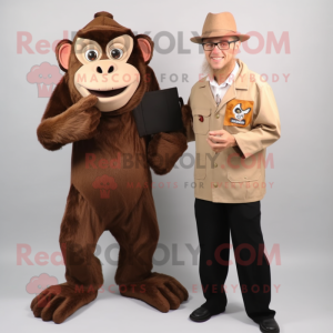 Brown Capuchin Monkey mascot costume character dressed with a Dress Shirt and Watches