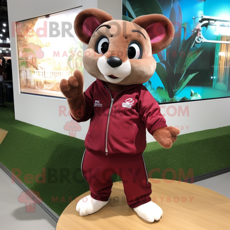 Maroon Dormouse mascot costume character dressed with a Rash Guard and Shoe clips