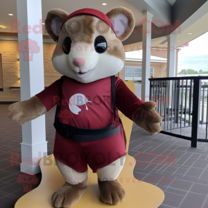 Maroon Dormouse mascot costume character dressed with a Rash Guard and Shoe clips