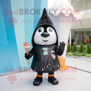 Black Ice Cream Cone mascot costume character dressed with a Raincoat and Bracelets