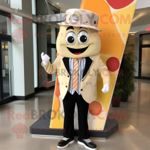 Cream Pizza Slice mascot costume character dressed with a Suit Jacket and Headbands