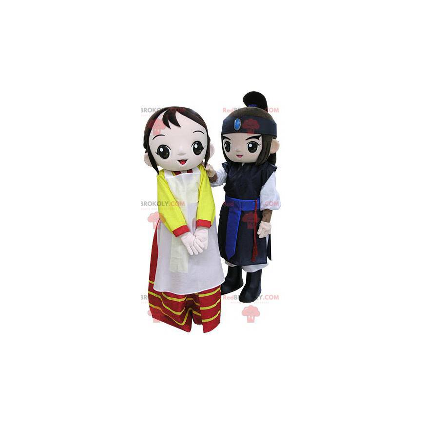 2 mascottes een krijger en een vrouw. Een paar mascottes -