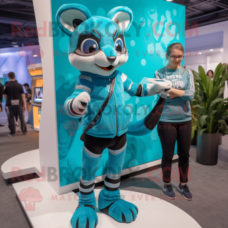 Cyan Civet mascot costume character dressed with a Leggings and Watches