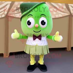Olive Ice Cream mascot costume character dressed with a Pleated Skirt and Bow ties