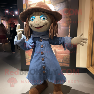 Brown Witch mascot costume character dressed with a Denim Shirt and Scarves