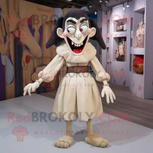 Beige Vampire mascot costume character dressed with a Culottes and Headbands