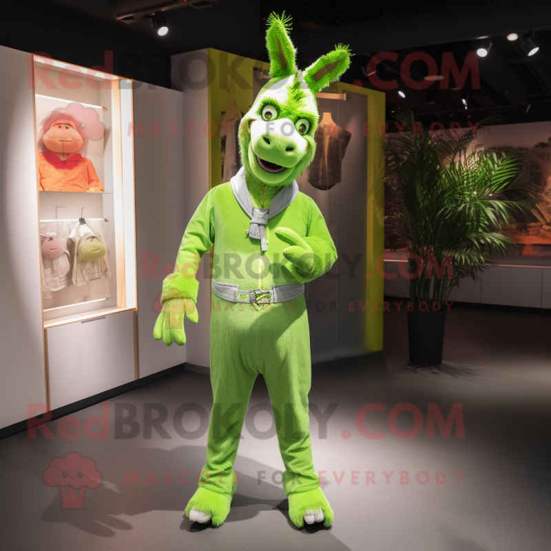 Lime Green Donkey mascot costume character dressed with a Skinny Jeans and Cummerbunds
