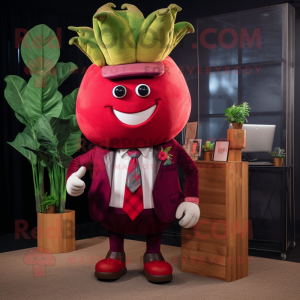 Red Turnip mascot costume character dressed with a Blazer and Ties