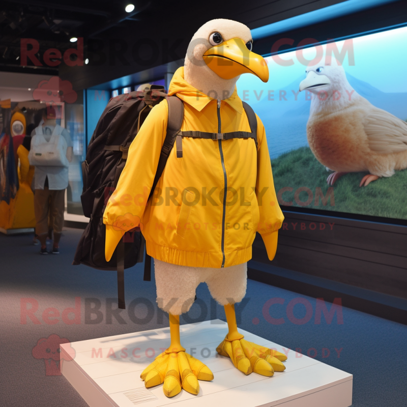 Yellow Albatross mascot costume character dressed with a Windbreaker ...