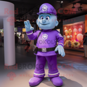 Purple Fire Fighter mascot costume character dressed with a A-Line Skirt and Necklaces