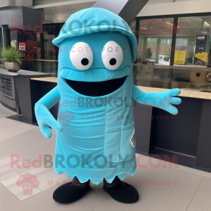 Cyan Bbq Ribs mascot costume character dressed with a Trousers and Shawls