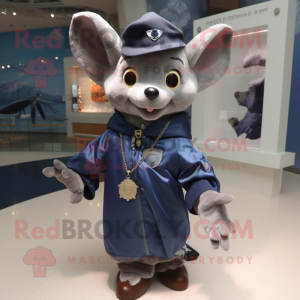 Navy Bat mascot costume character dressed with a Raincoat and Necklaces