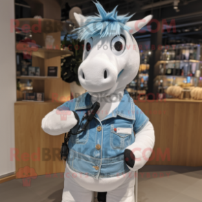 White Quagga mascot costume character dressed with a Denim Shorts and Keychains